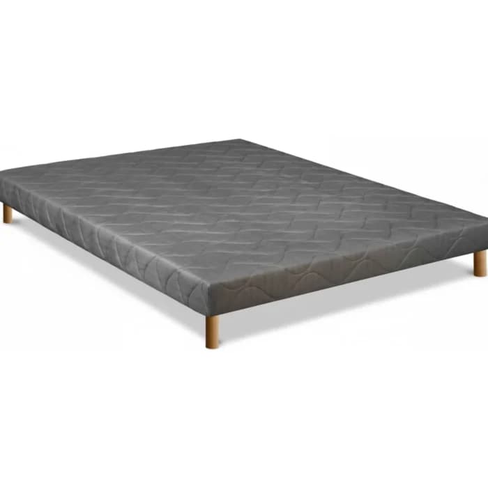 SOMMIER TAPISSIER 140 X 190 CM + PIEDS EN BOIS - GRIS - Image 1