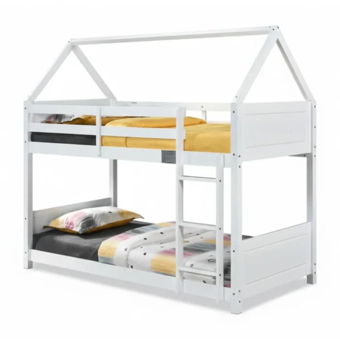 LIT MAISON SUPERPOSÉ STYLE MAISON 90 X 190 CM  AVEC SOMMIER - BLANC - Image 1