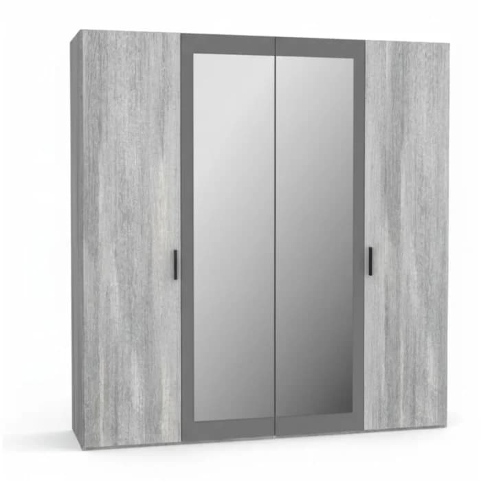 ARMOIRE 4 PORTES + MIROIR - GRIS ET NOIR - Image 1
