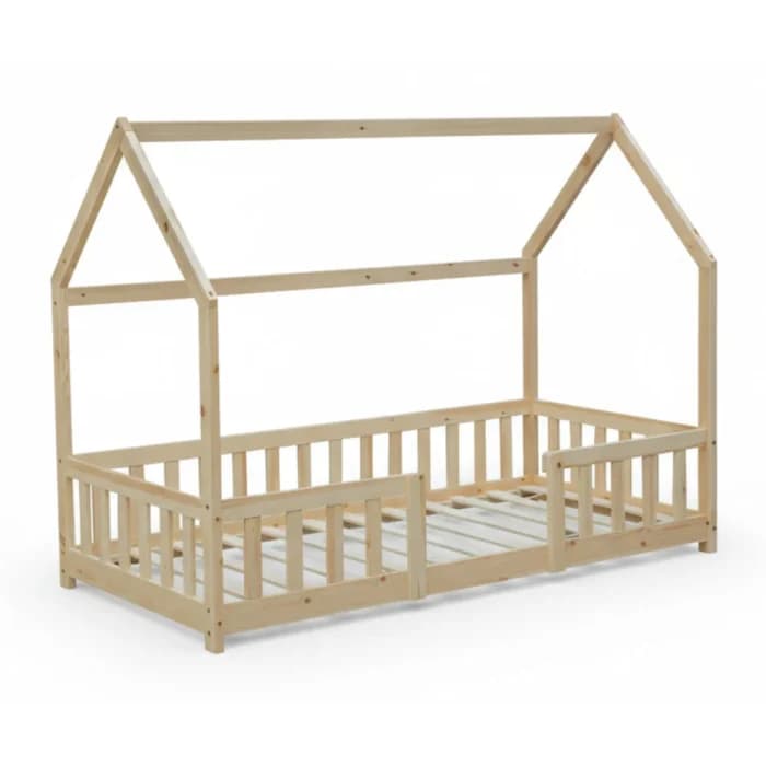 LIT CABANE 90 X 190 CM AVEC SOMMIER -  NATUREL - Image 1