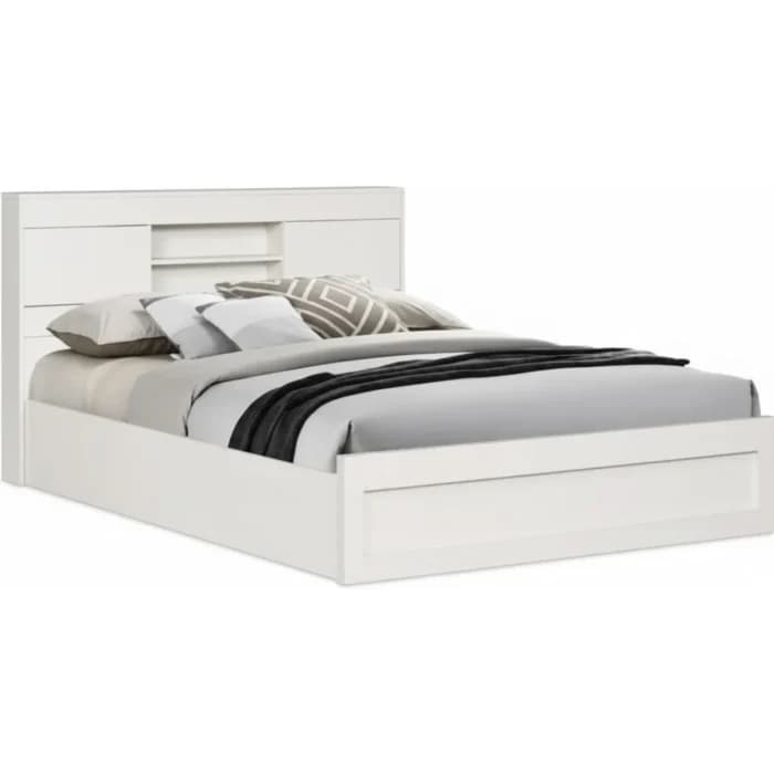 LIT 140 X 190 AVEC RANGEMENT DANS TETE DE LIT BLANC  AVEC SOMMIER - Image 1