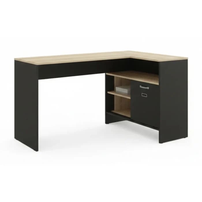 BUREAU D'ANGLE 1 PORTE - NOIR ET CHÊNE - Image 1