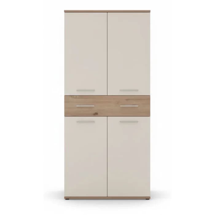 MEUBLE CHAUSSURES 4 PORTES + 1 TIROIR - CHENE ET BLANC - Image 1