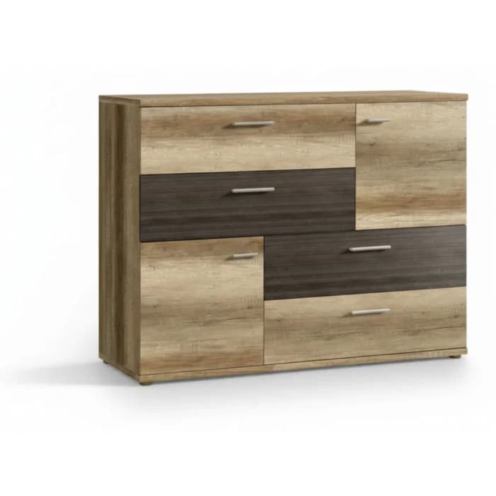 COMMODE 4 TIROIRS ET 2 PORTES - CHENE VIEILLI - Image 1