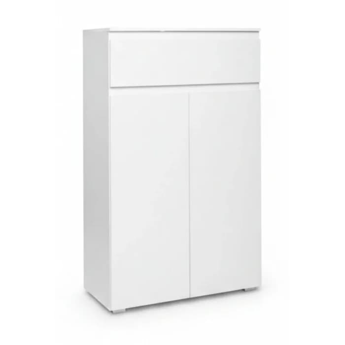 COMMODE BLANC IDÉAL POUR CHAUSSURES 2 PORTES &amp; 1 TIROIR -  BLANC - Image 1