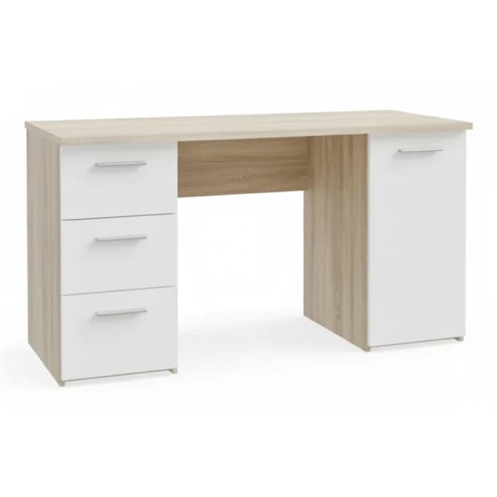 BUREAU 3 TIROIRS + 1 PORTE - CHENE ET BLANC - Image 1