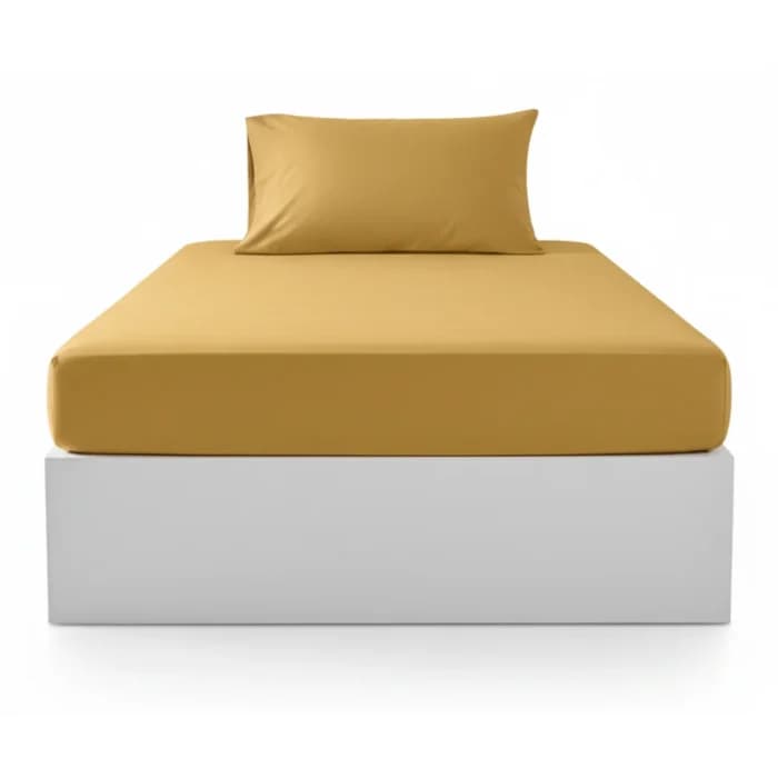 DRAP HOUSSE 90 X 190 CM - 100% COTON - OCRE - Image 1