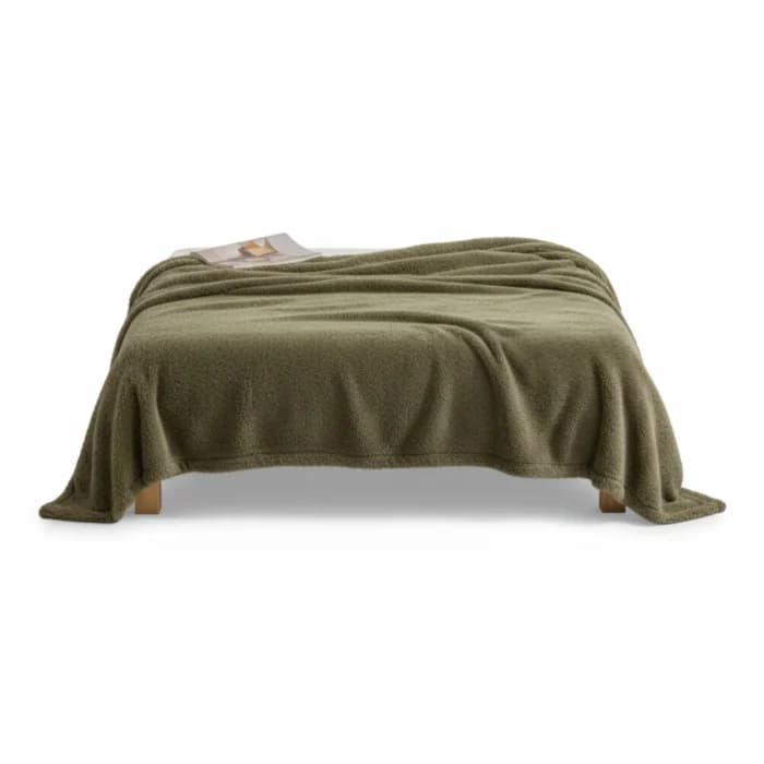 PLAID TEDDY 130 X 180 - 100% POLYESTER - MATCHA - Image 1