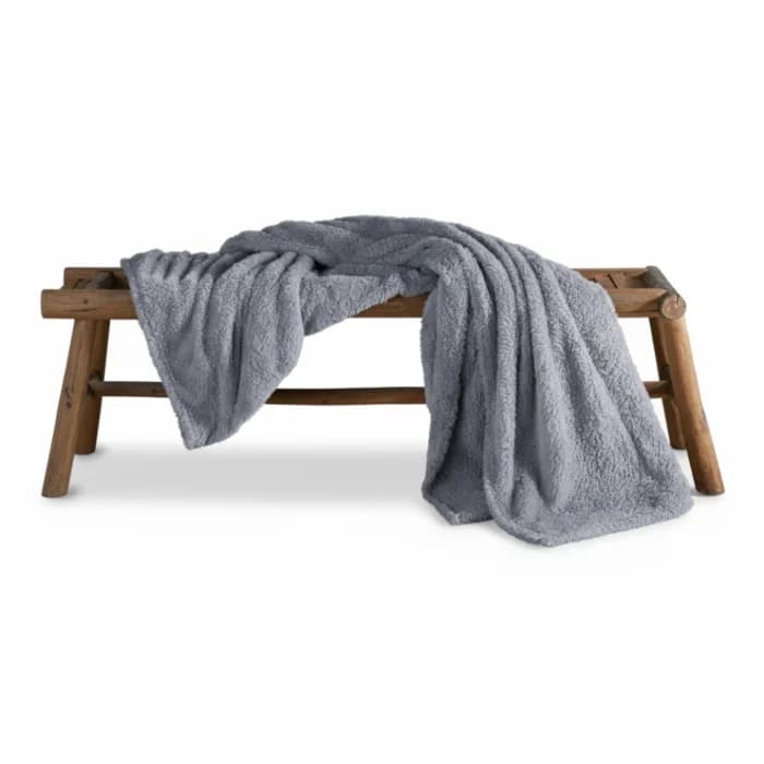 PLAID TEDDY 130 X 180 - 100% POLYESTER - ACIER - Image 1