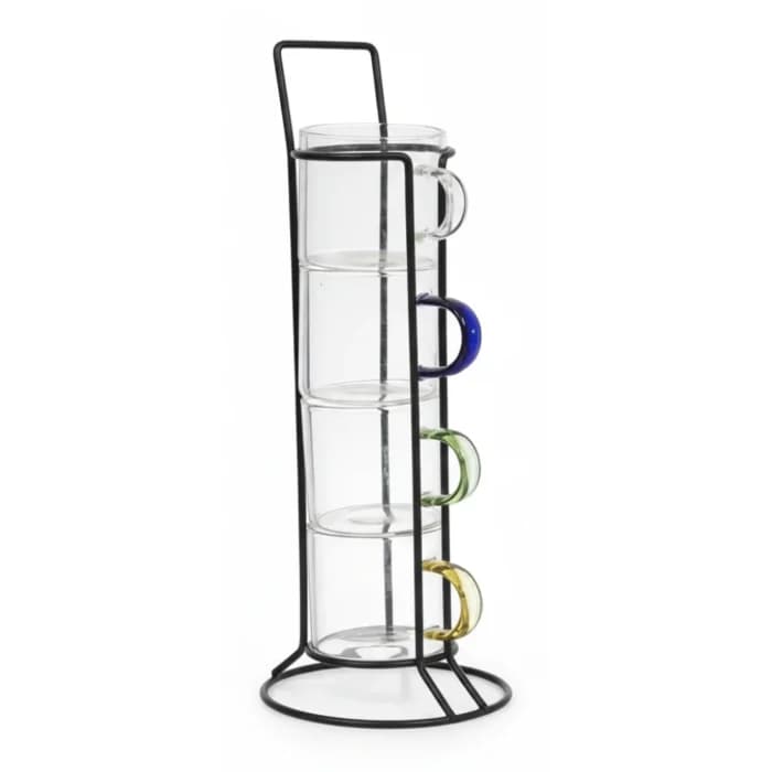 TASSES EXPRESSO - EN VERRE EN LOT DE 4 - AVEC SUPPORT - Image 1