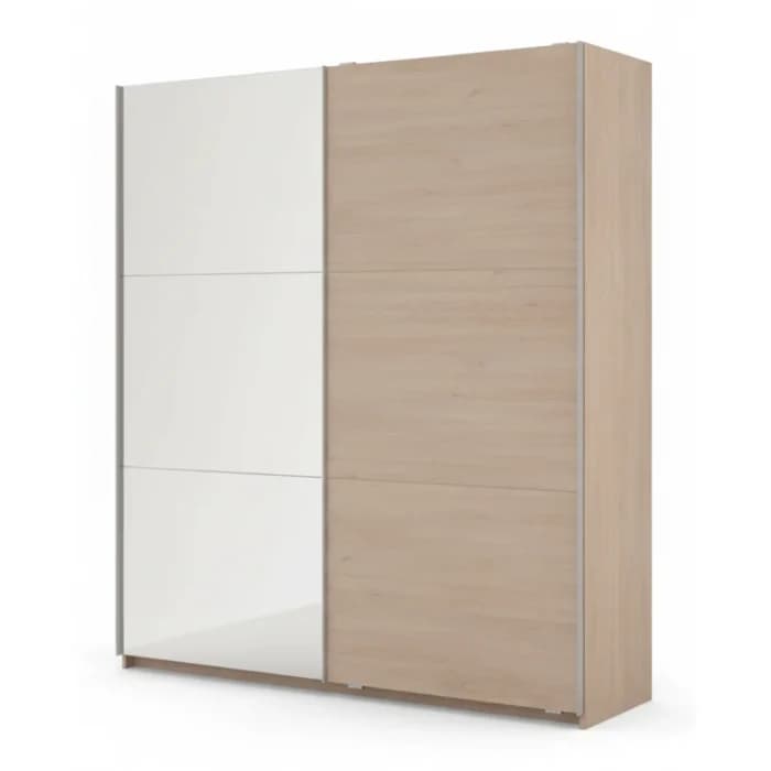 ARMOIRE 2 PORTES COULISSANTES AVEC MIROIR 148 CM  - CHÊNE - Image 1