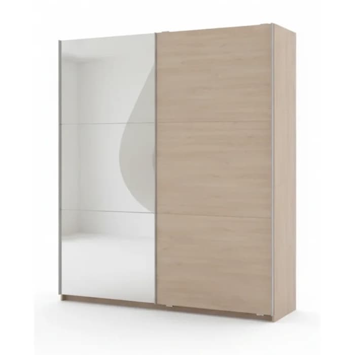 ARMOIRE 2 PORTES COULISSANTES AVEC MIROIR 178 CM  - CHÊNE - Image 1