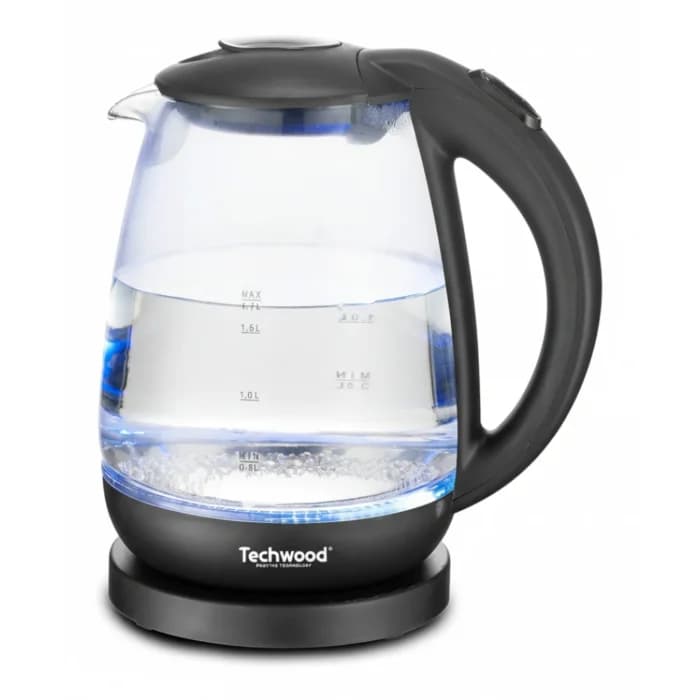 BOUILLOIRE EN VERRE SANS FIL 1,7 L 2200 W - TRANSPARENT &amp; INOX - TECHWOOD - Image 1