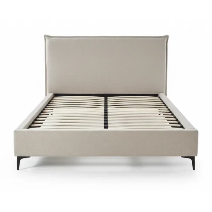 LIT + SOMMIER 140X190 CM EN TISSU - BEIGE - Image 1