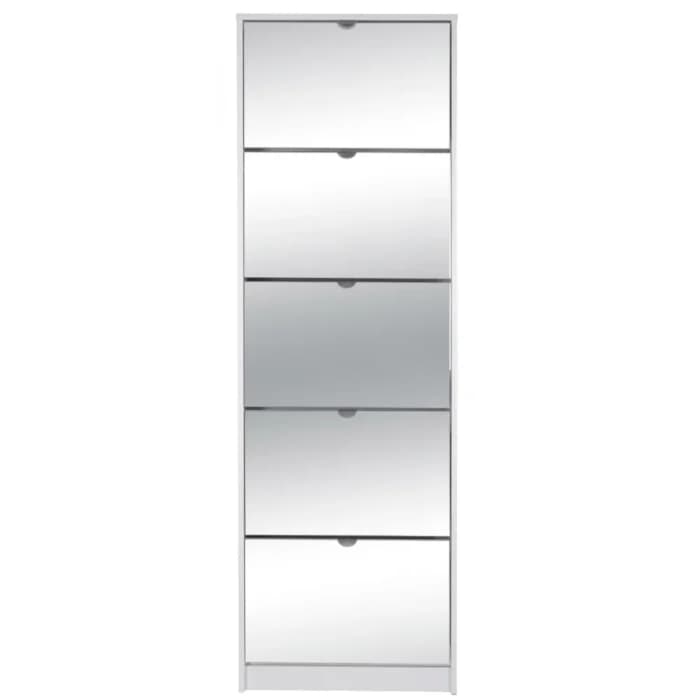 MEUBLE CHAUSSURES 5 ABATTANTS  AVEC MIROIR 58X177 CM - BLANC - Image 1