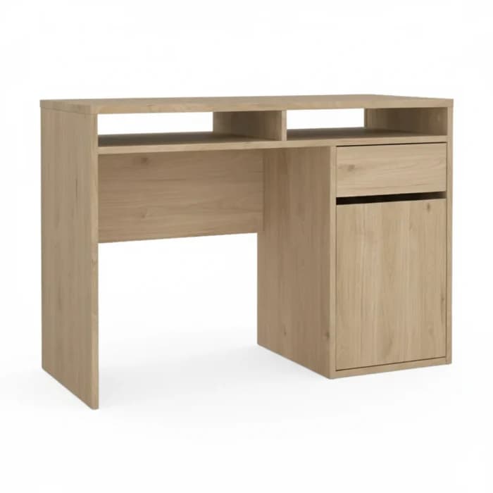 BUREAU 1 PORTE + 1 TIROIR + 2 NICHES - CHÊNE - Image 1