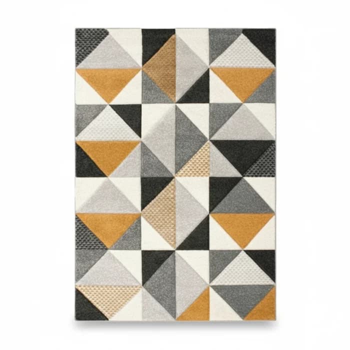 TAPIS 120 X 170 CM - NOIR, GRIS ET JAUNE - Image 1