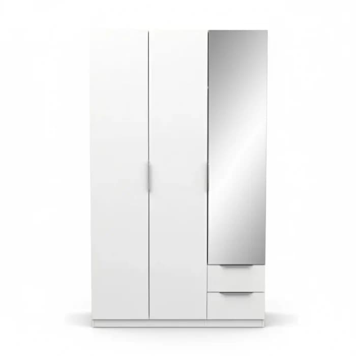 ARMOIRE 3 PORTES + 2 TIROIRS ET  1 MIROIR - BLANC MAT - Image 1