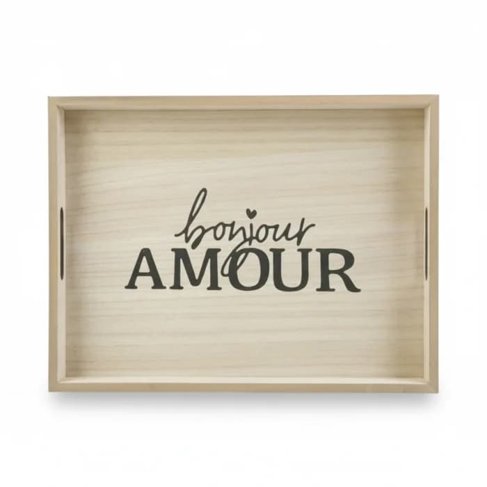 PLATEAU ARMOUR 40 X 30 CM - NOIR ET BOIS - Image 1