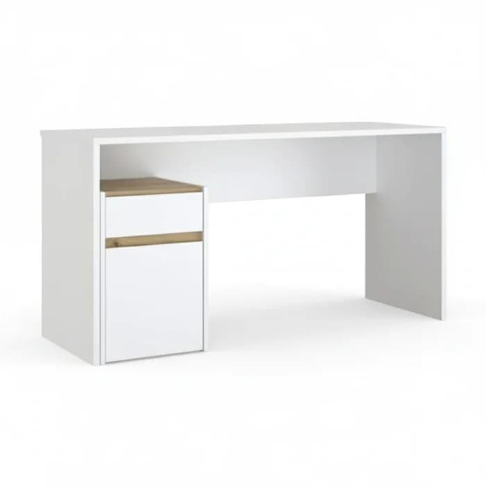 BUREAU 1 PORTE + 1 TIROIR - BLANC ET CHENE - Image 1