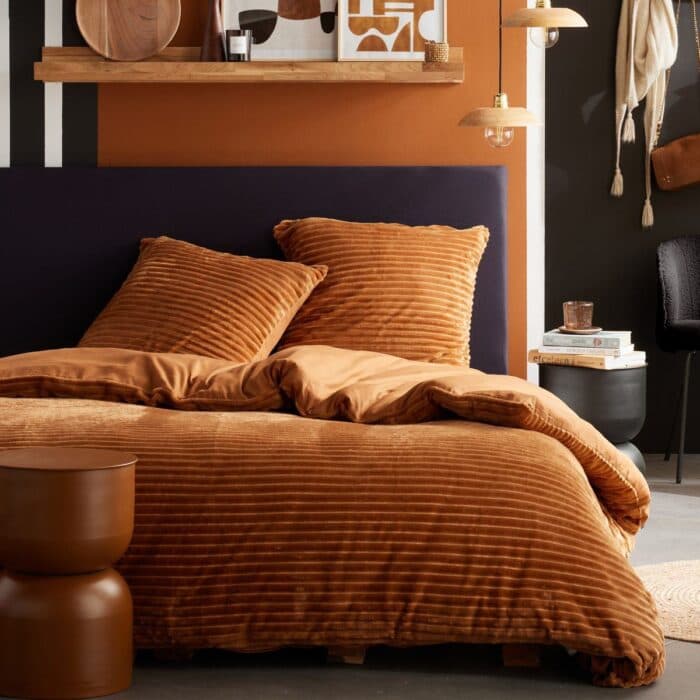 PARURE 220 X 240 CARAMEL - 100% POLYESTER RIBBED - MOKA - Image 2
