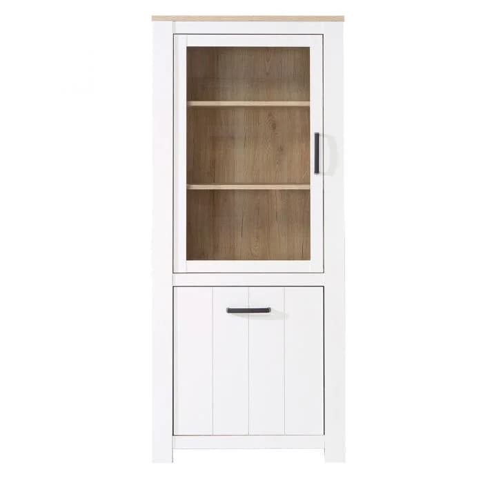 VITRINE 1 PORTE VITRE + 1 PORTE - CHENE ET BLANC - Image 2