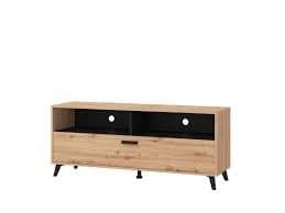 MEUBLE TV 1 PORTE 2 NICHES 2 TIROIRS - CHÊNE ARTISAN ET NOIR - Image 2