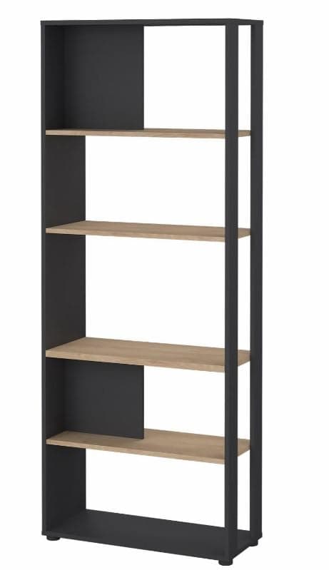 BIBLIOTHEQUE 4 ÉTAGÈRES FIXE - GRIS MAT &amp; CHENE - Image 2