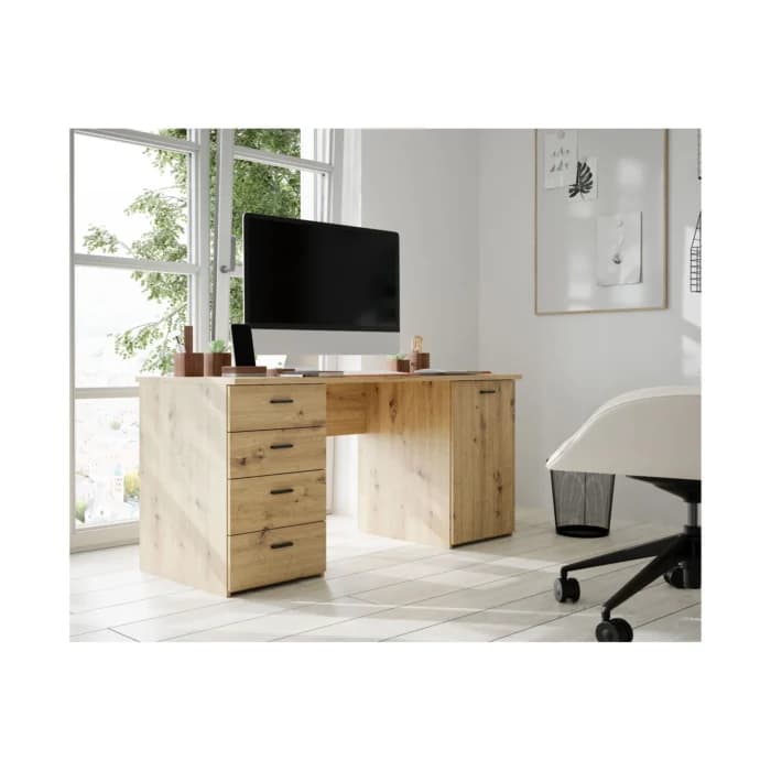 BUREAU 4 TIROIRS + 1 PORTE - CHÊNE - Image 2