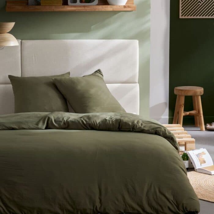 PARURE 220 X 240 MATCHA - 100% POLYESTER LAVÉ - MATCHA - Image 2