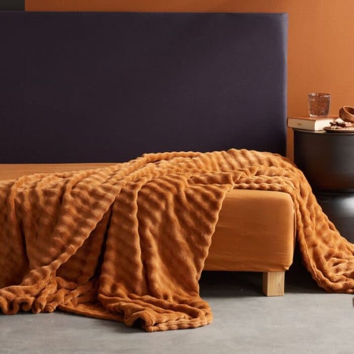 PLAID DAMIER 130 X 180 CM - 100% POLYESTER / MOKA - CARAMEL - Image 2