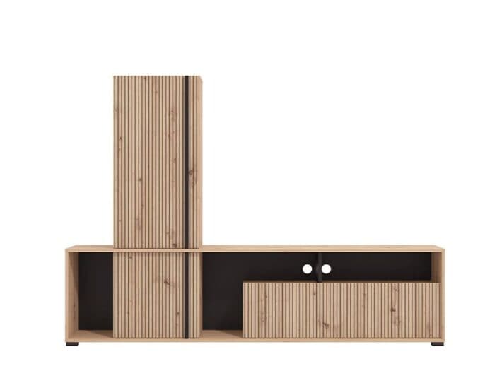 MEUBLE TV LIVING 3 PORTES 3 NICHES - CHENE ET NOIR - Image 2