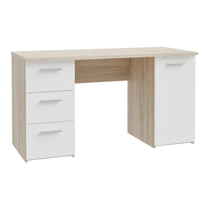 BUREAU 3 TIROIRS + 1 PORTE - CHENE ET BLANC - Image 2