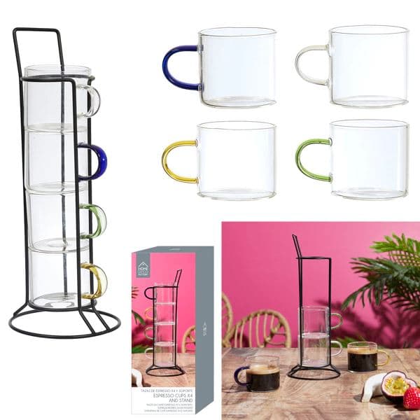 TASSES EXPRESSO - EN VERRE EN LOT DE 4 - AVEC SUPPORT - Image 2