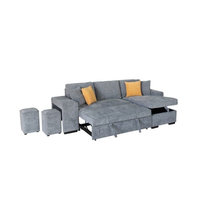 CANAPE D'ANGLE CONVERTIBLE EN TISSU - GRIS FONCÉ - Image 2