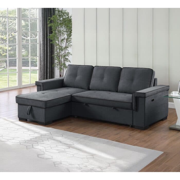 CANAPE D'ANGLE REVERSIBLE VEC PRISE EN TISSUS - GRIS FONCE - Image 2
