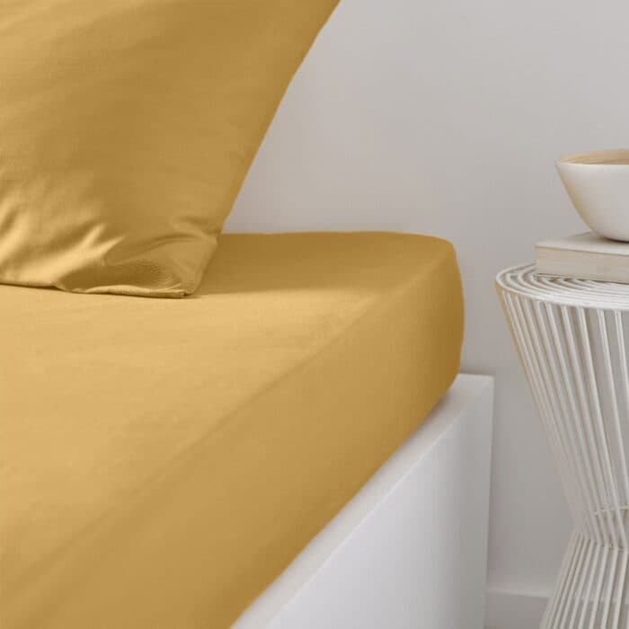 DRAP HOUSSE 90 X 190 CM - 100% COTON - OCRE - Image 2