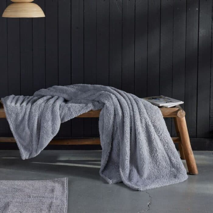 PLAID TEDDY 130 X 180 - 100% POLYESTER - ACIER - Image 2