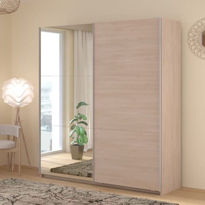 ARMOIRE 2 PORTES COULISSANTES AVEC MIROIR 178 CM  - CHÊNE - Image 2