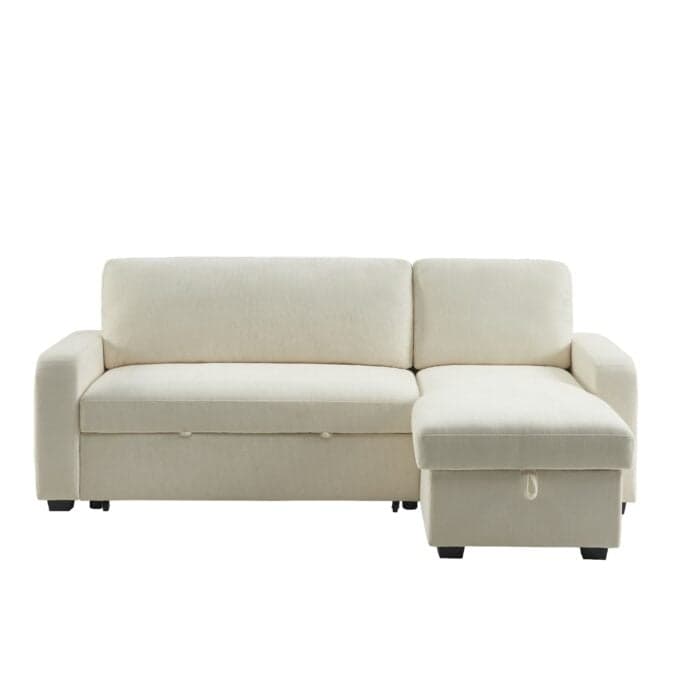 CANAPÉ D’ANGLE CONVERTIBLE EN TISSU – BEIGE - Image 2