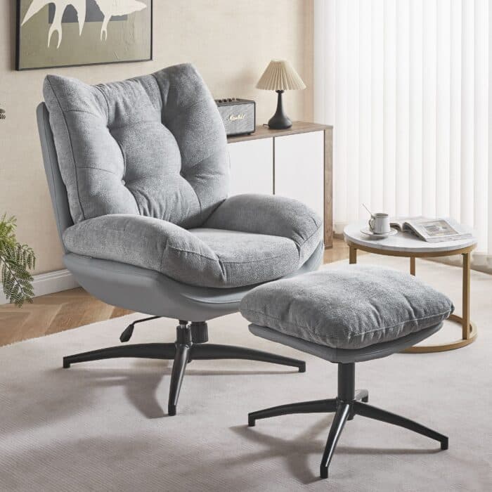 FAUTEUIL EN TISSU + REPOSE PIEDS - GRIS - Image 2