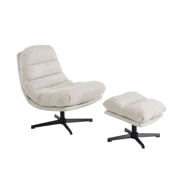 FAUTEUIL EN TISSUS + REPOSE PIEDS - BEIGE - Image 2