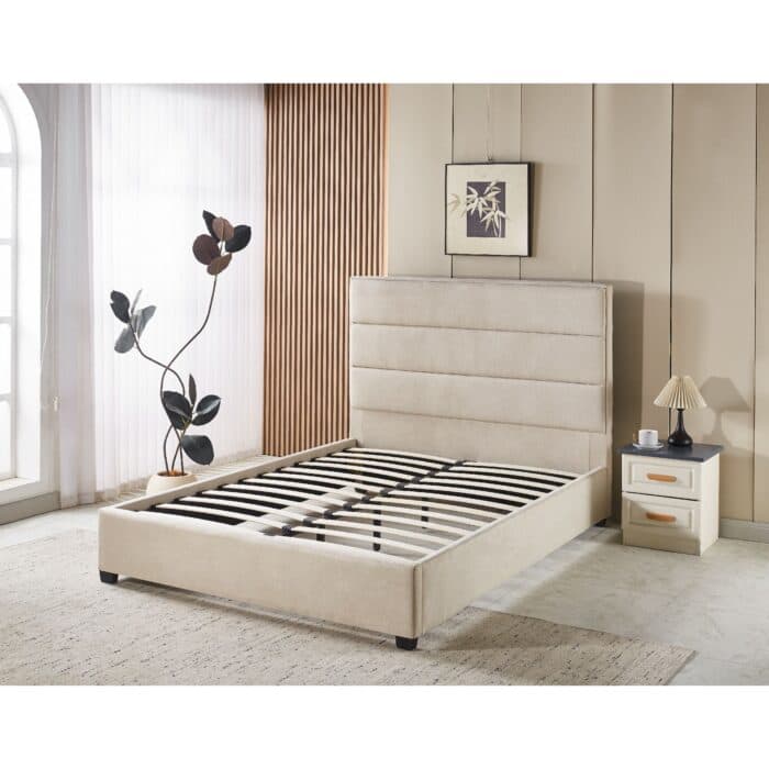 LIT + SOMMIER 140X190 CM EN TISSU - BEIGE - Image 2