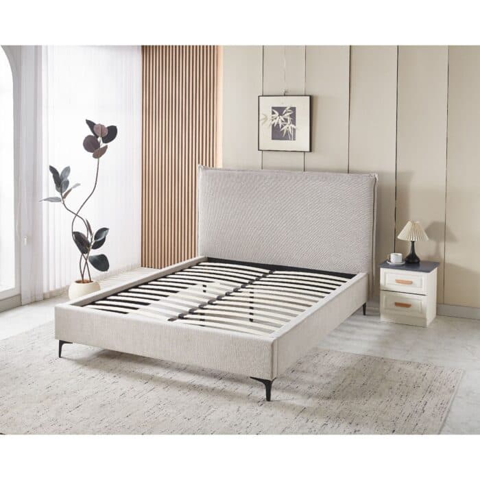 LIT + SOMMIER 160X200 CM EN TISSU - BEIGE - Image 2