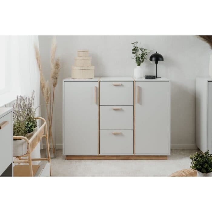 COMMODE 2 PORTES 3 TIROIRS - GRIS PIERRE &amp; HICKORY - Image 2