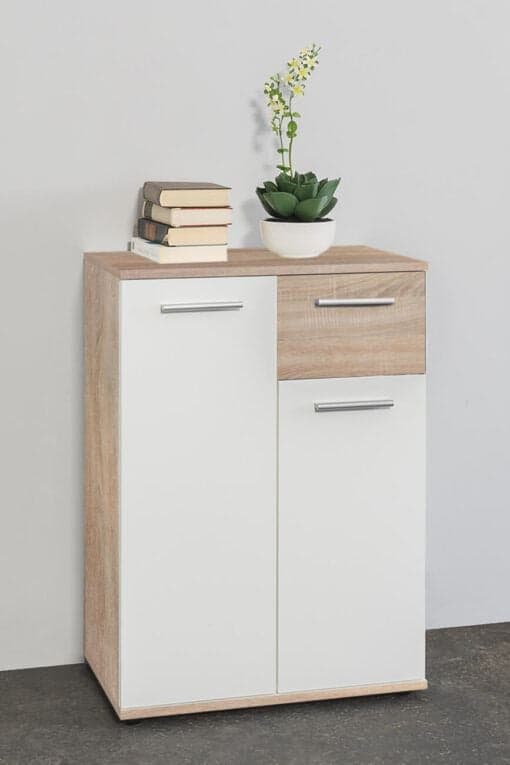 COMMODE 2 PORTES 1 TIROIR - BLANC &amp; CHÊNE SAUVAGE - Image 2
