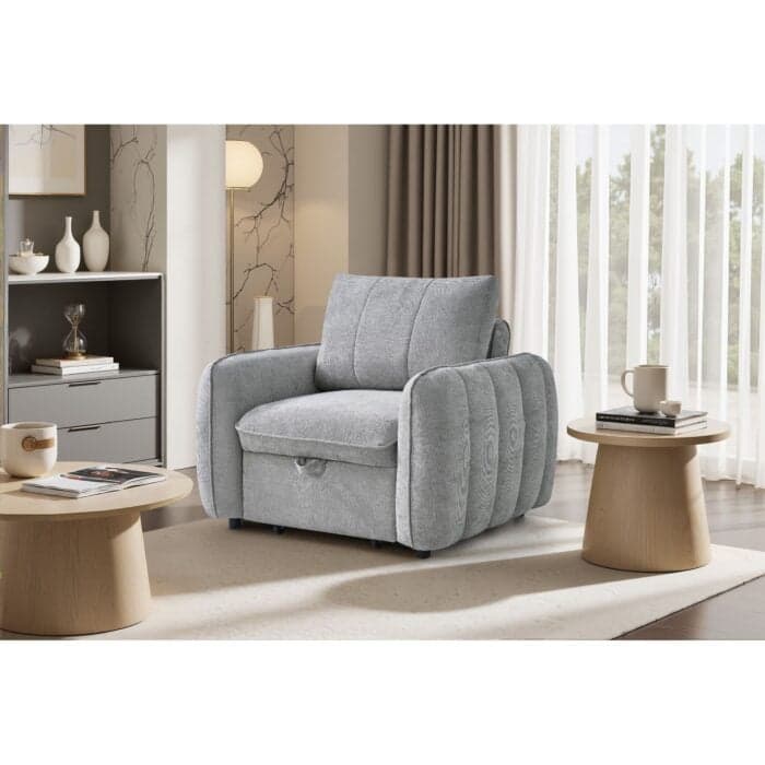 FAUTEUIL CONVERTIBLE EN TISSU - GRIS CLAIR - Image 2