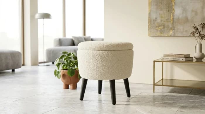 POUF DE RANGEMENT - BLANC - Image 1
