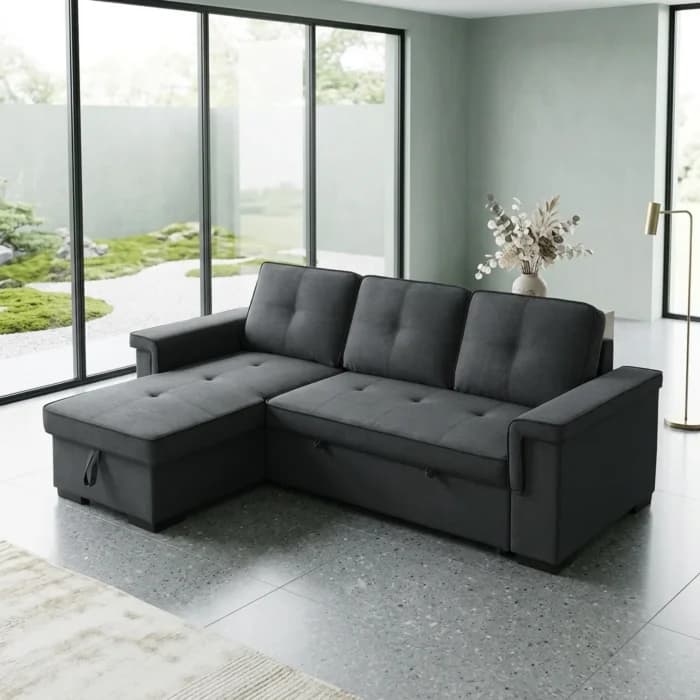 CANAPE D'ANGLE REVERSIBLE VEC PRISE EN TISSUS - GRIS FONCE - Image 1