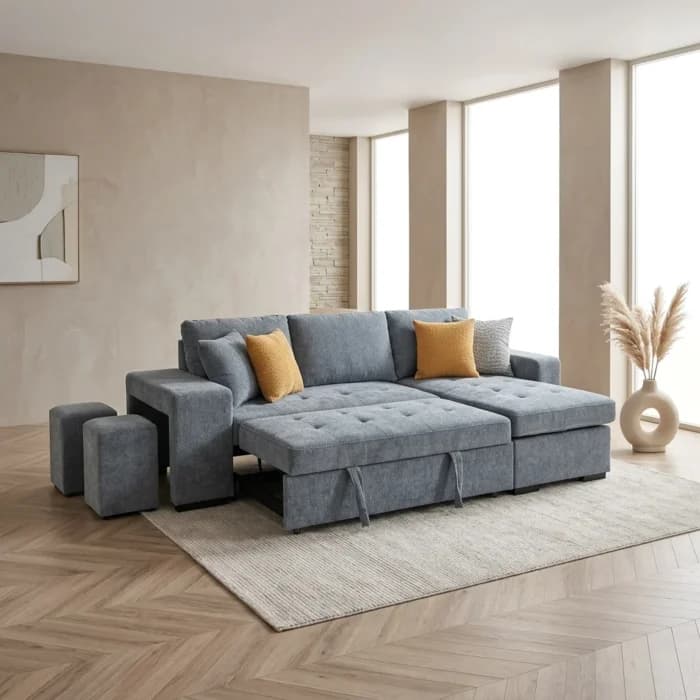 CANAPE D'ANGLE CONVERTIBLE EN TISSU - GRIS FONCÉ - Image 1